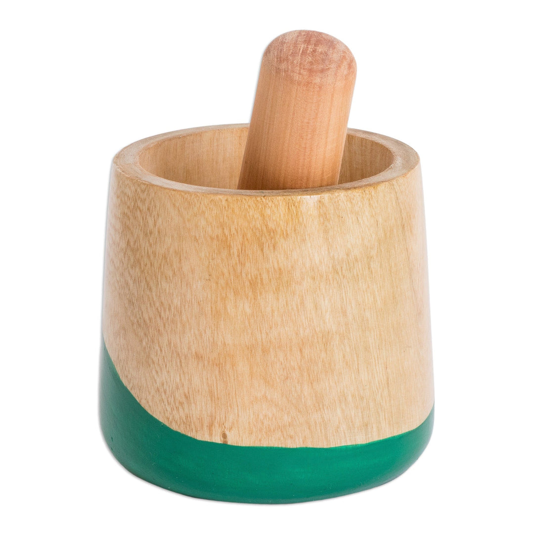 Dip Painted Hand Carved Wood Mortar - Spicy Green
