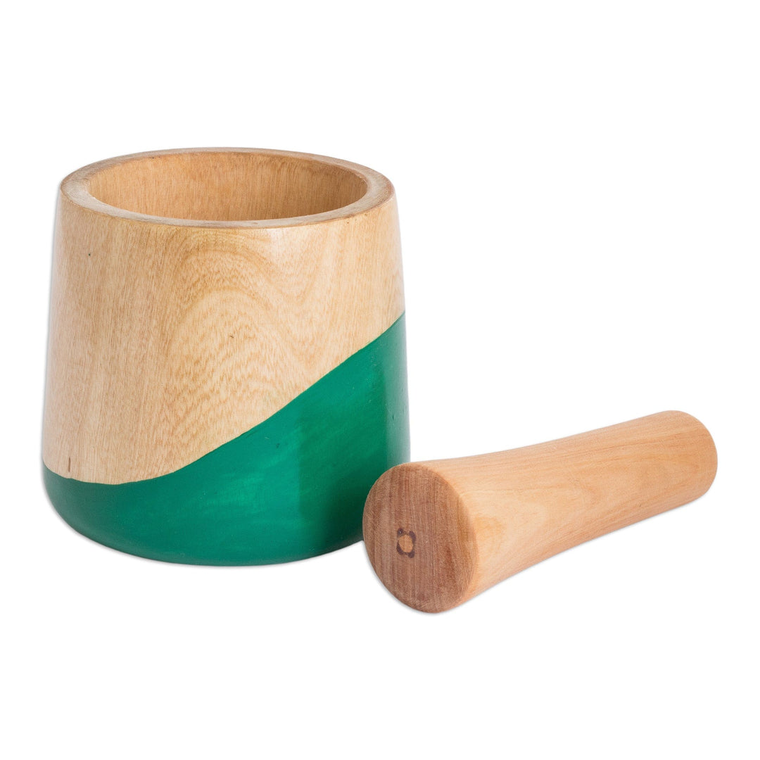 Dip Painted Hand Carved Wood Mortar - Spicy Green