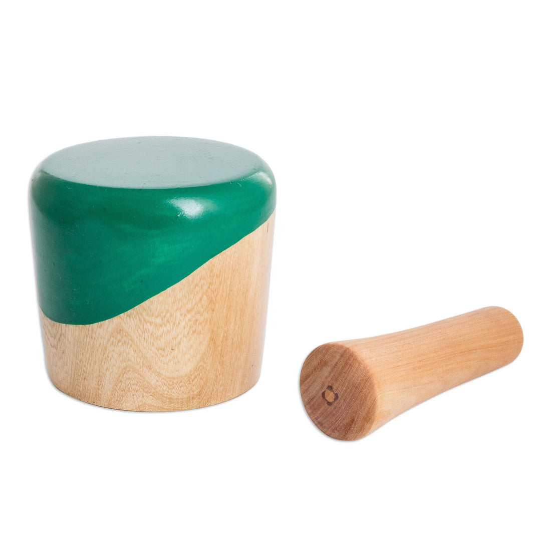 Dip Painted Hand Carved Wood Mortar - Spicy Green