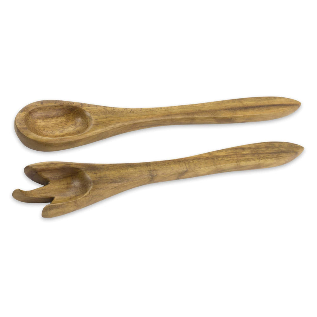 Parota Wood Salad Fork and Spoon Serving Set - Forest Chic