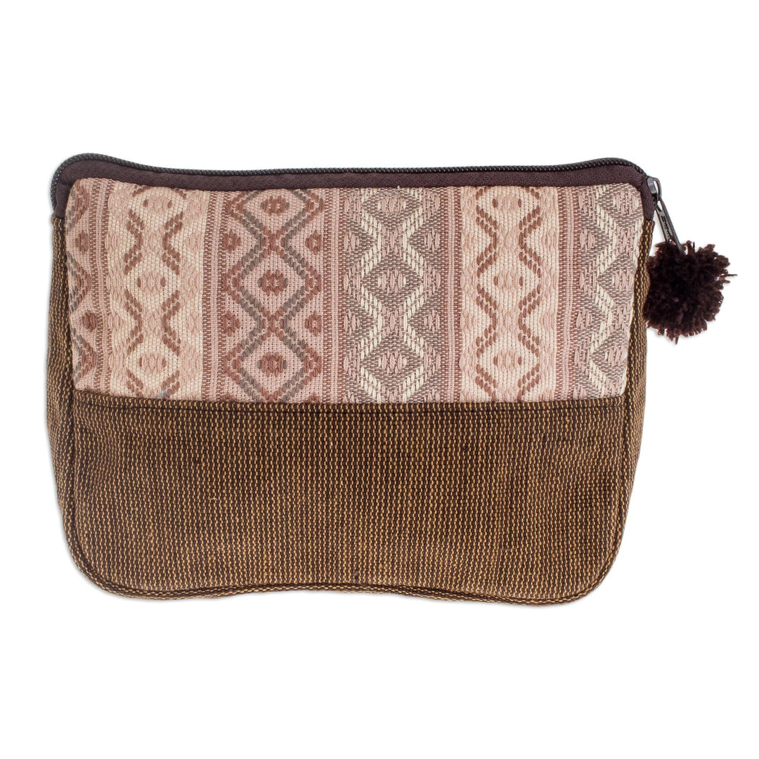 Handwoven Beige and Brown Cosmetic Case - Earth Whisper