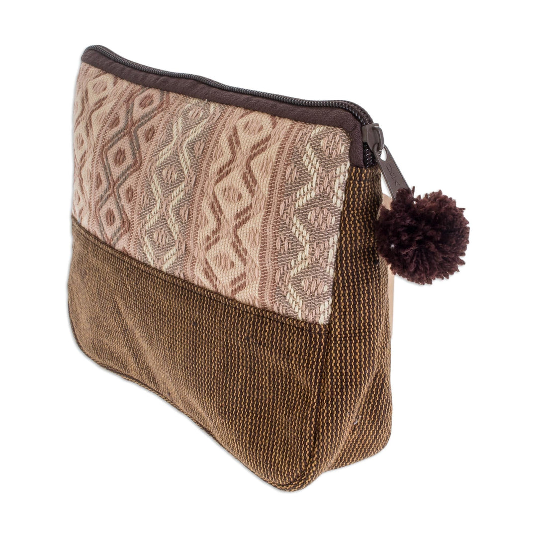 Handwoven Beige and Brown Cosmetic Case - Earth Whisper