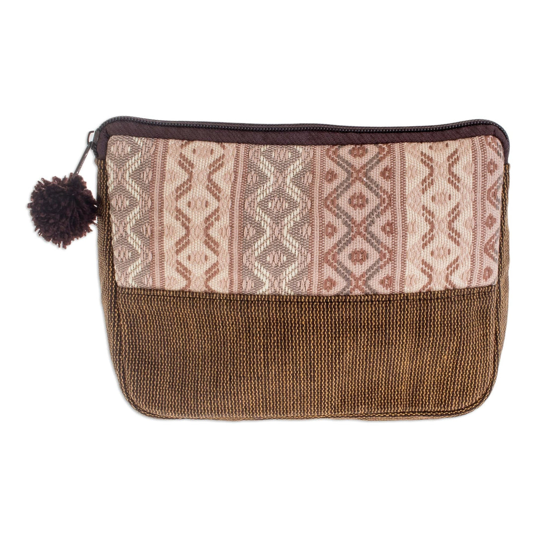 Handwoven Beige and Brown Cosmetic Case - Earth Whisper