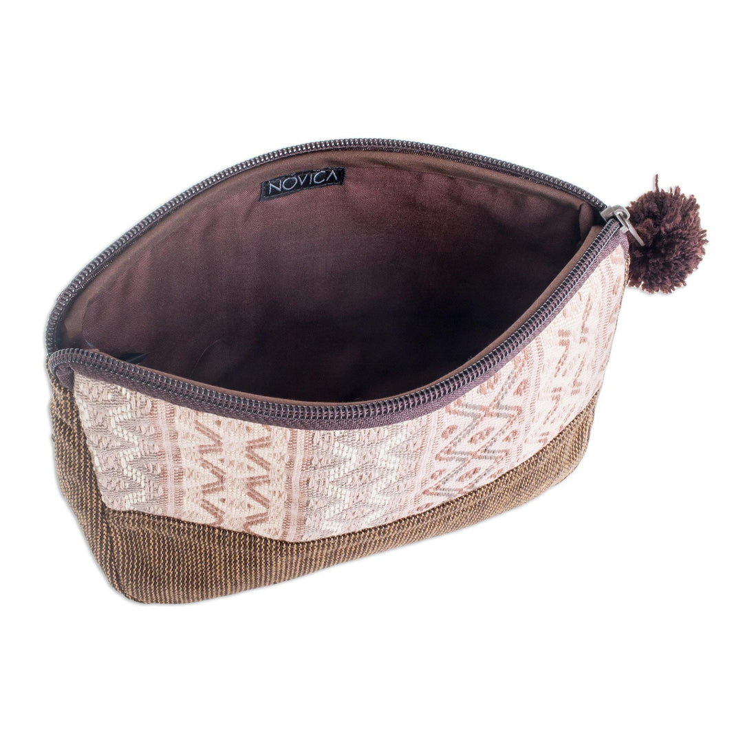 Handwoven Beige and Brown Cosmetic Case - Earth Whisper