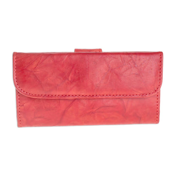 Multi-pocket Red Leather Wallet for Women - Crimson Credit