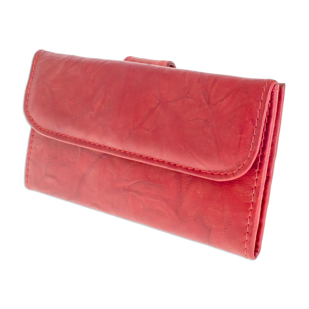 Multi-pocket Red Leather Wallet for Women - Crimson Credit