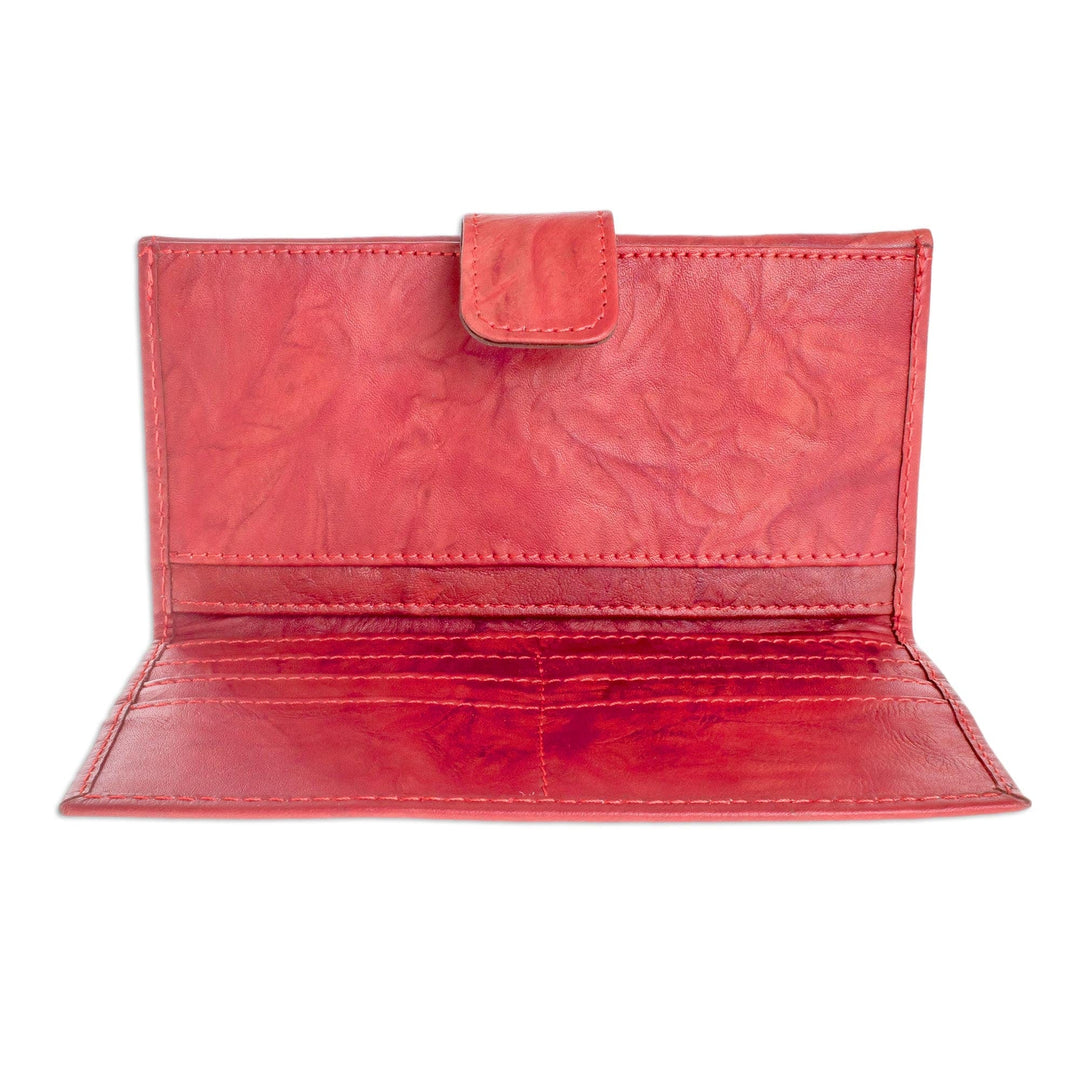 Multi-pocket Red Leather Wallet for Women - Crimson Credit