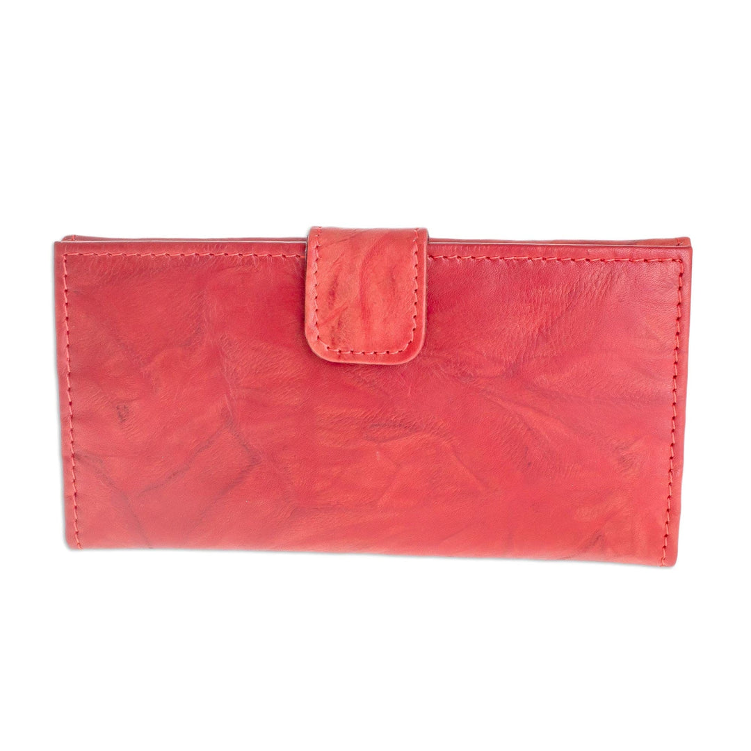 Multi-pocket Red Leather Wallet for Women - Crimson Credit