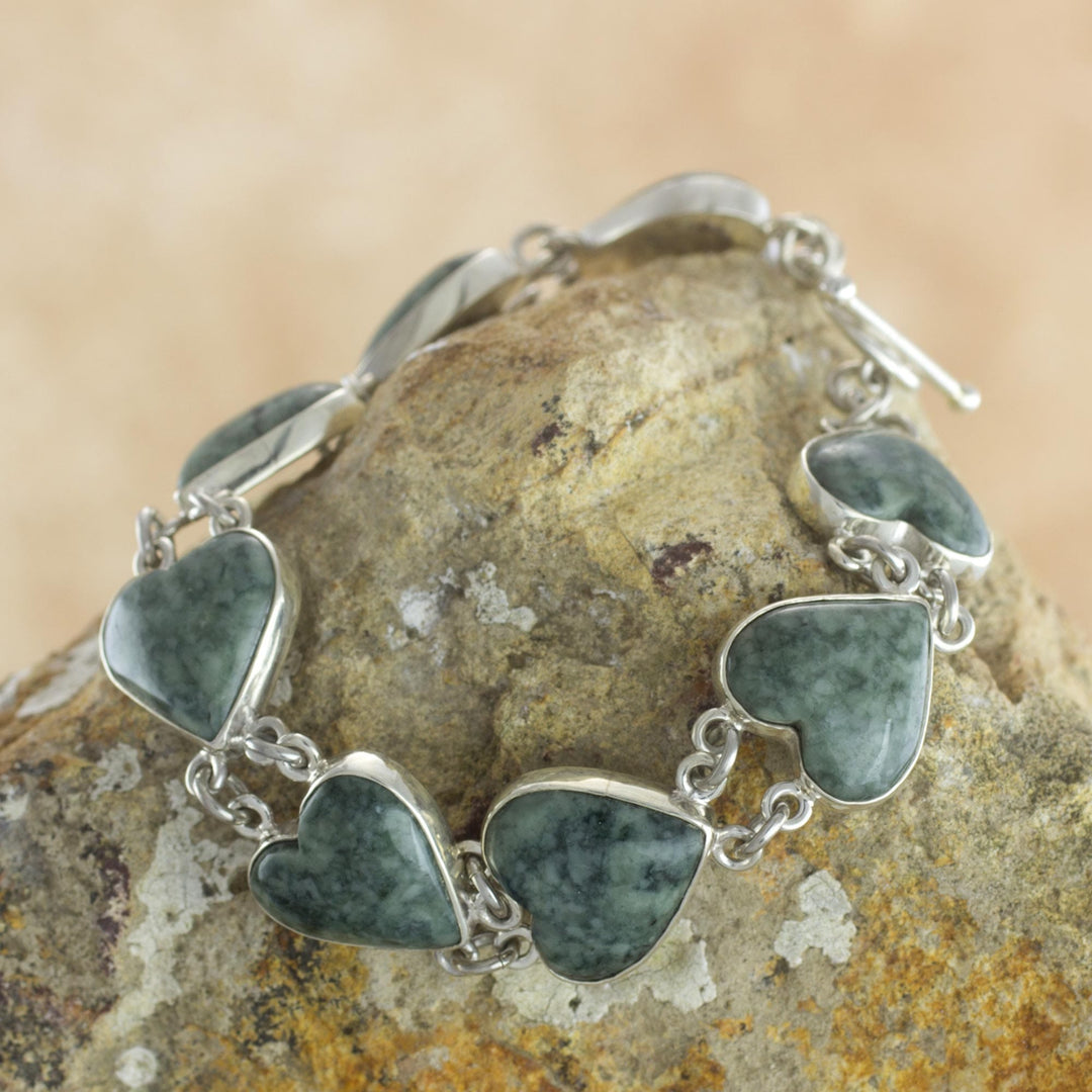 Heart Shaped Jade Sterling Silver Link Bracelet - Love Immemorial