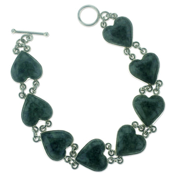 Heart Shaped Jade Sterling Silver Link Bracelet - Love Immemorial