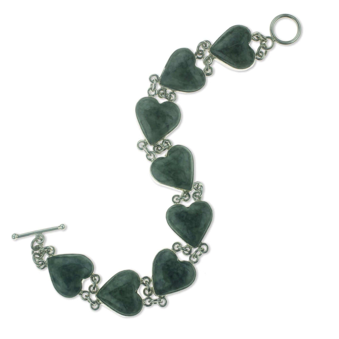 Heart Shaped Jade Sterling Silver Link Bracelet - Love Immemorial