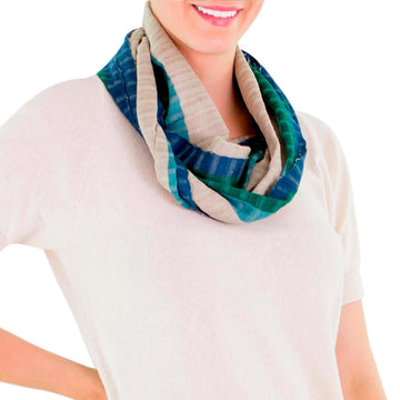 Green Beige Handcrafted Cotton Infinity Scarf - Verdant Comalapa Breeze
