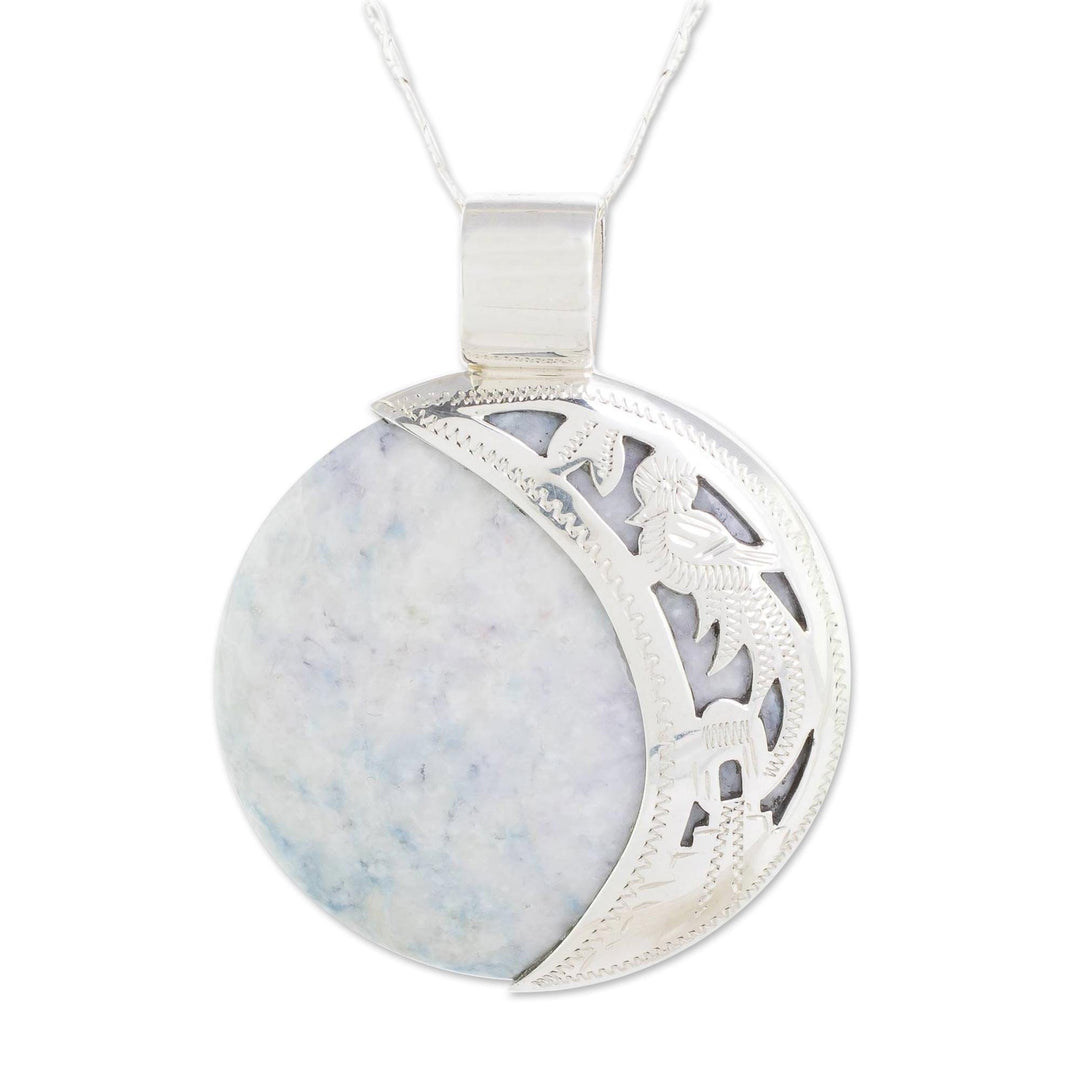 Maya Eclipse Lilac and Dark Green Jade Pendant Necklace - Lilac Quetzal Eclipse