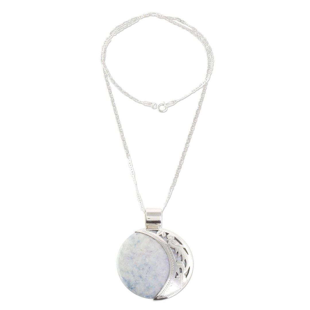 Maya Eclipse Lilac and Dark Green Jade Pendant Necklace - Lilac Quetzal Eclipse