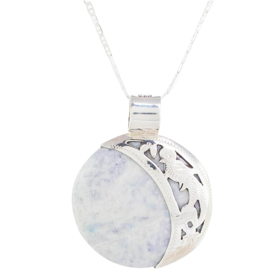 Large Maya Eclipse Lilac and Black Jade Silver Necklace - Lilac Quetzal Eclipse