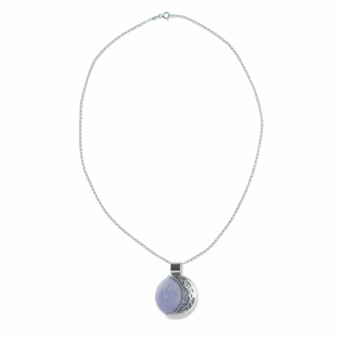 Medium Maya Eclipse Lilac and Black Jade Silver Necklace - Lilac Quetzal Eclipse