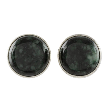Dark Green Jade Earrings Sterling Silver Artisan Jewelry - Harmonious Peace