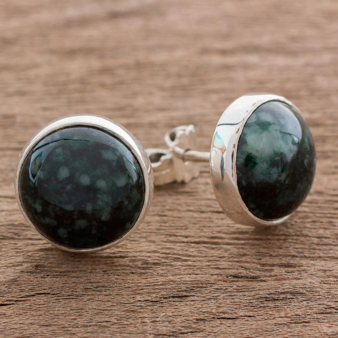 Dark Green Jade Earrings Sterling Silver Artisan Jewelry - Harmonious Peace