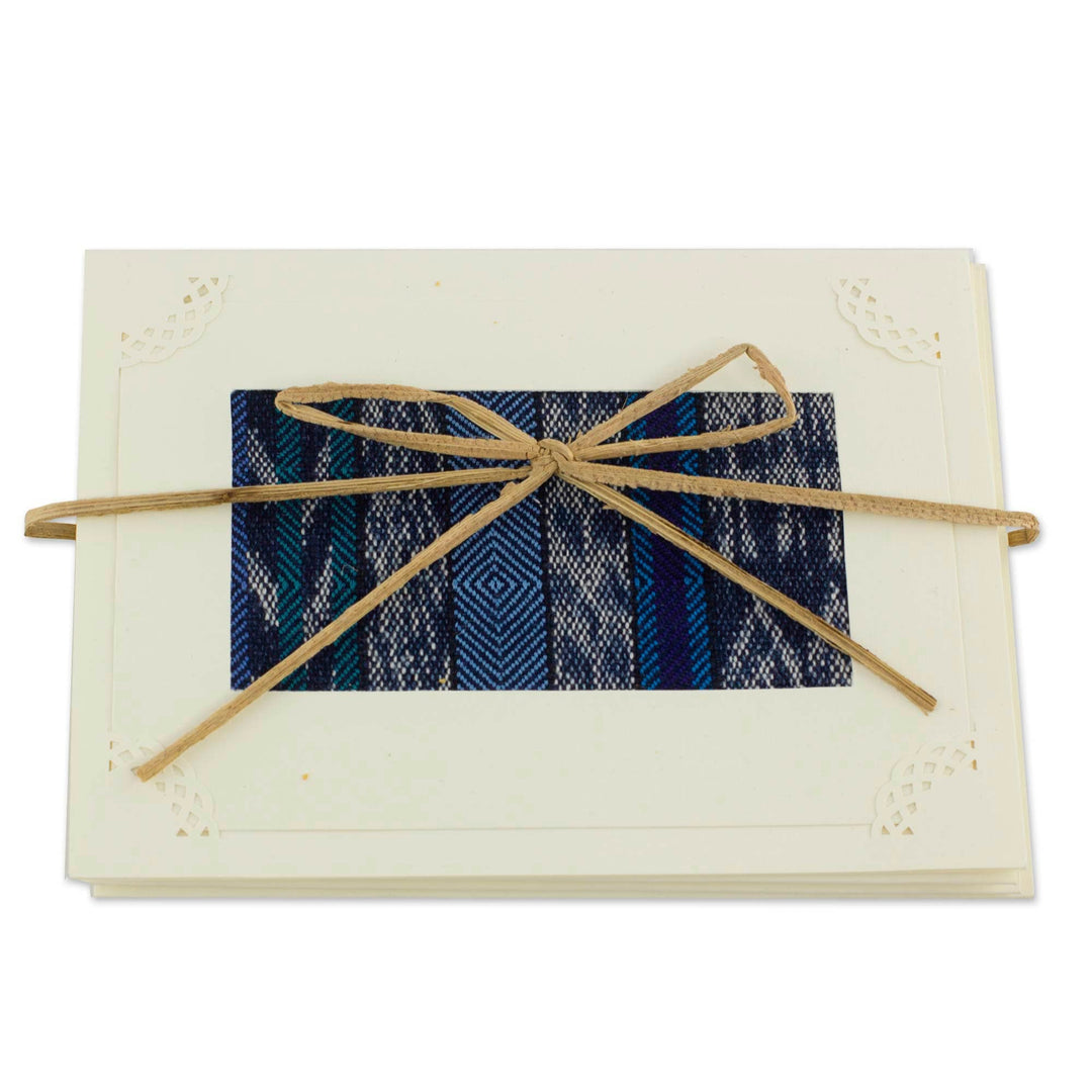 Blank Greeting Cards with Guatemala Weaving Inset (Set of 4) - Blue Maya Night