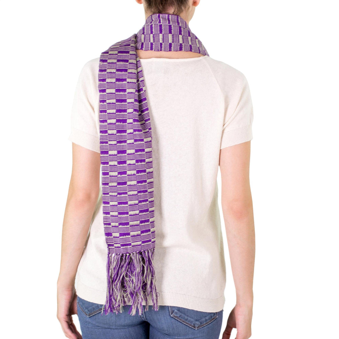 Hand Loomed Cotton Scarf - Exotic in Purple Grey