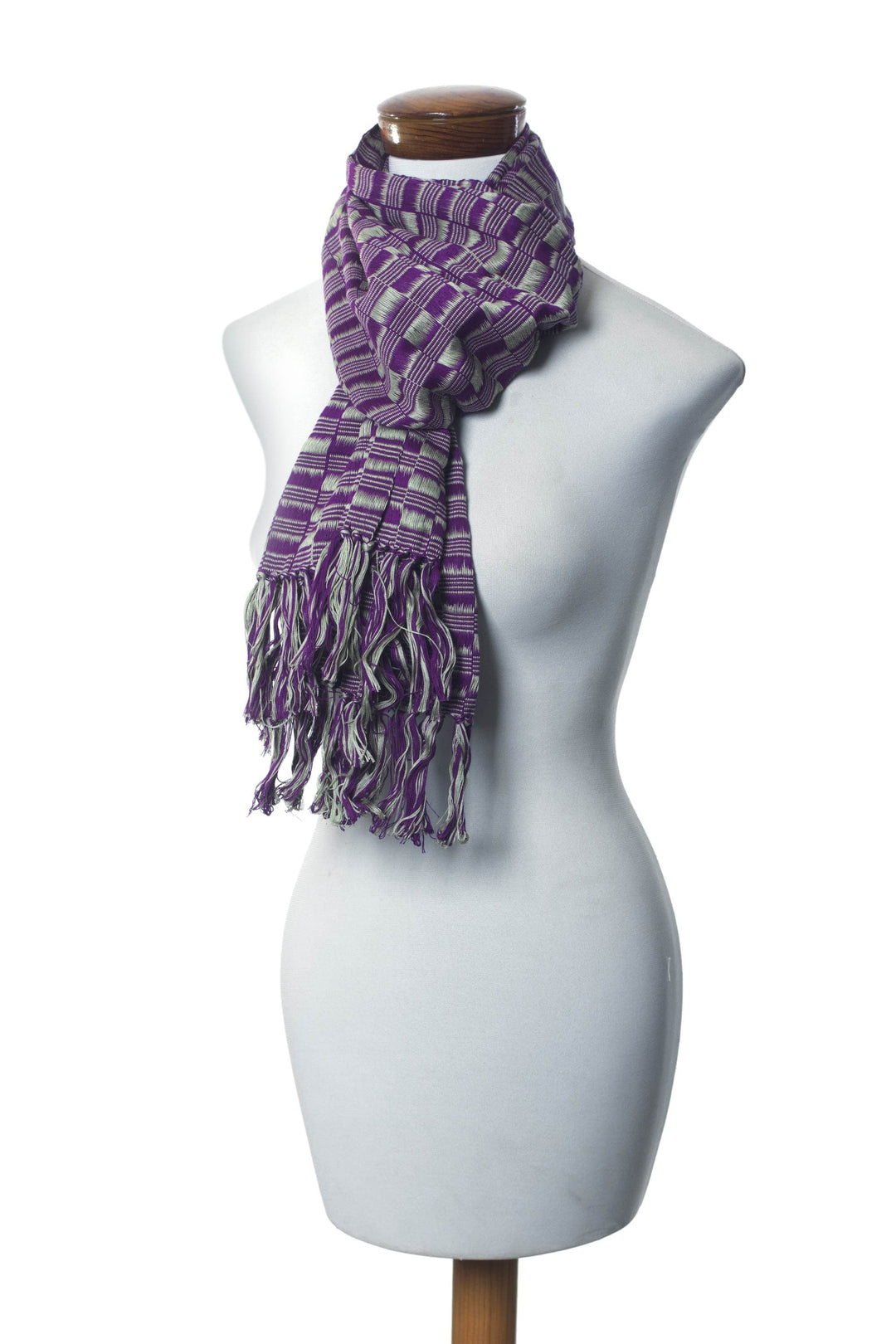 Hand Loomed Cotton Scarf - Exotic in Purple Grey