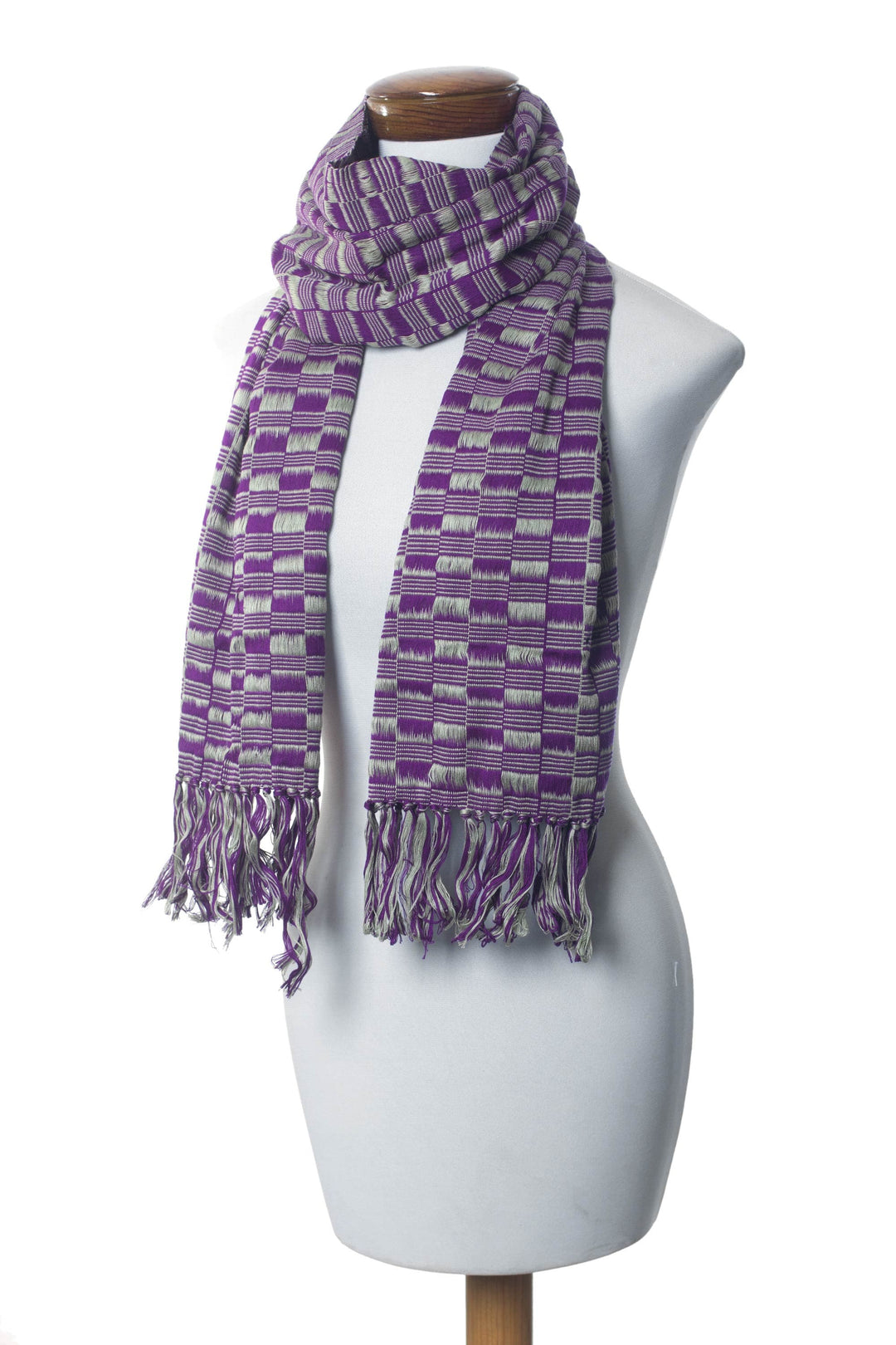 Hand Loomed Cotton Scarf - Exotic in Purple Grey