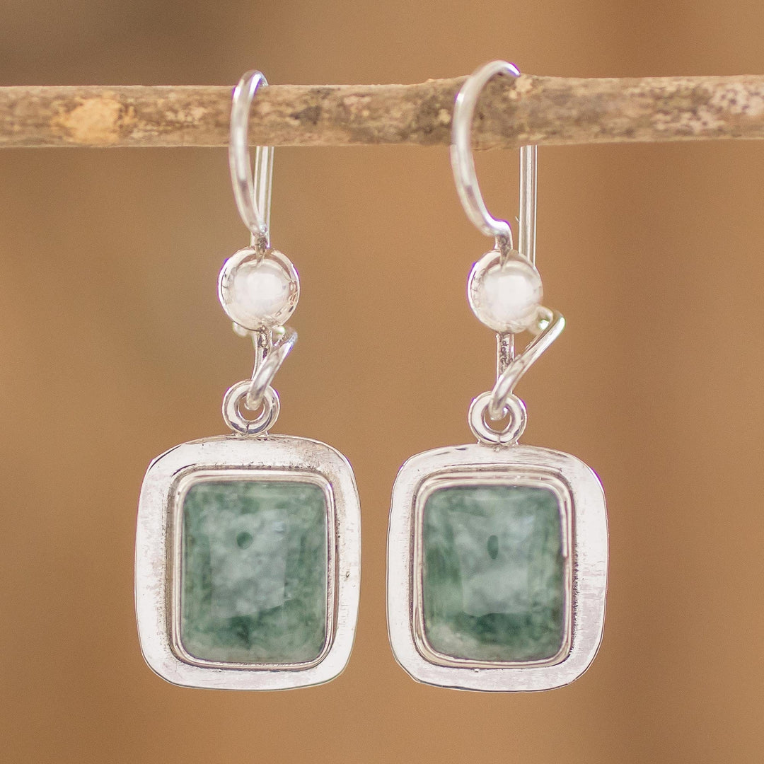 Modern Green Jade and Silver Earrings - Modern Maya
