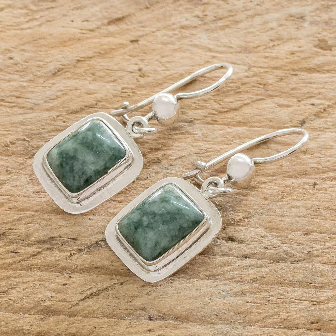 Modern Green Jade and Silver Earrings - Modern Maya
