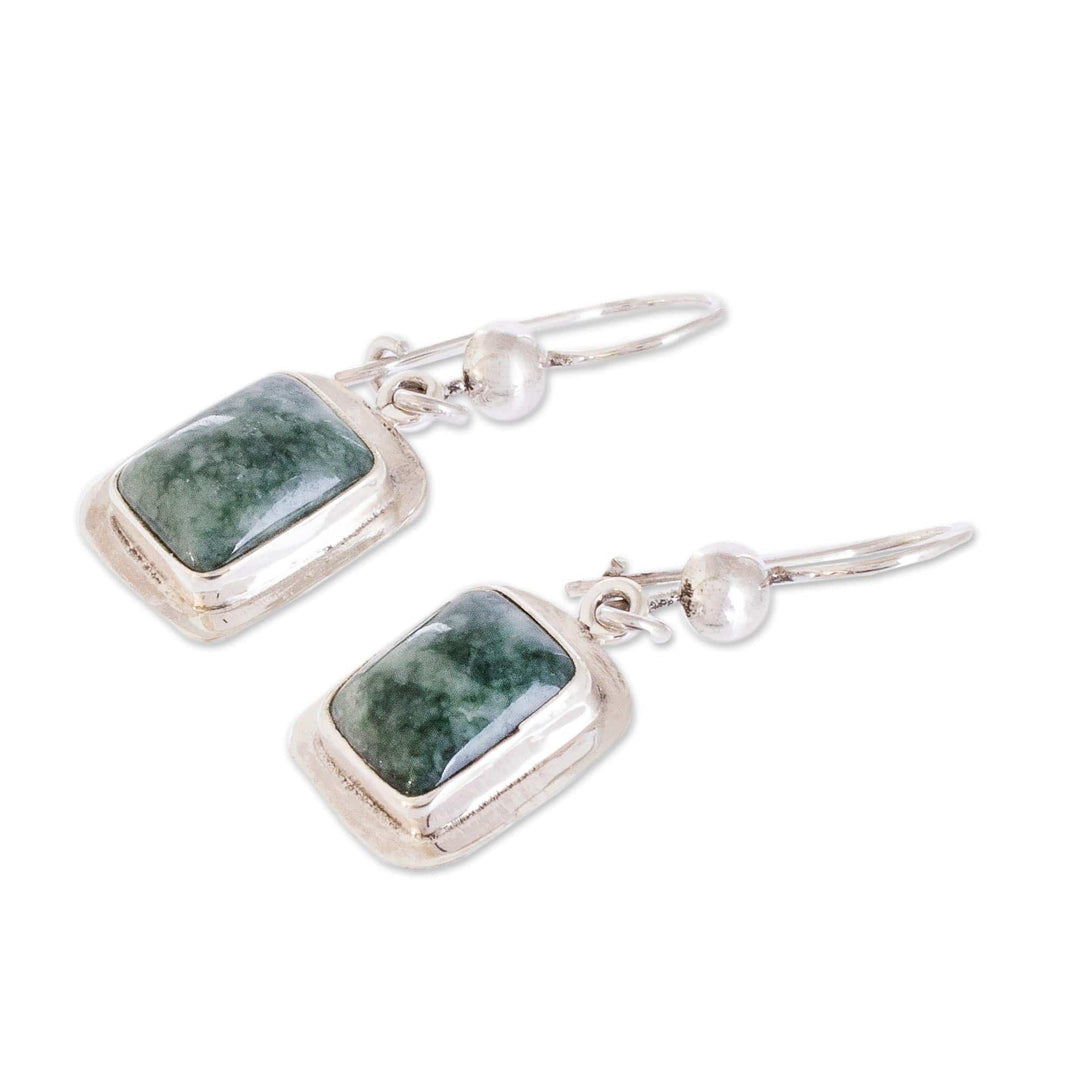 Modern Green Jade and Silver Earrings - Modern Maya