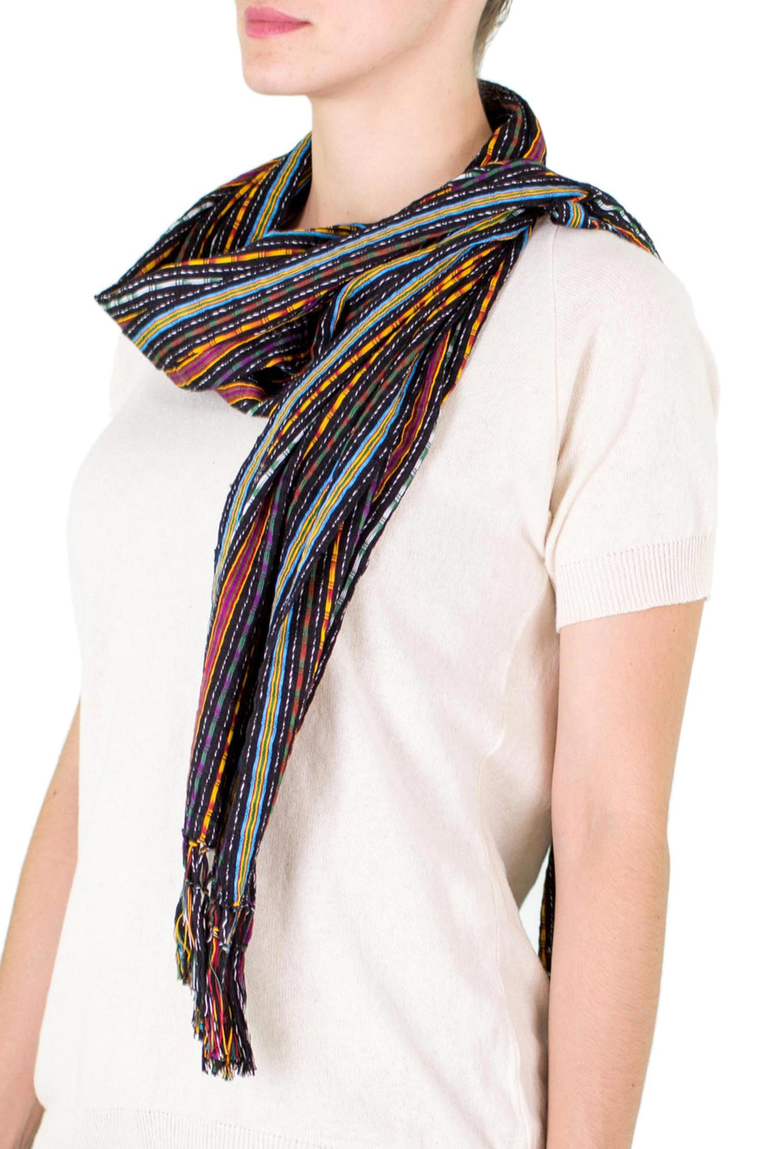 Guatemalan Hand Woven Cotton Scarf from Guatemala - Valley at Night