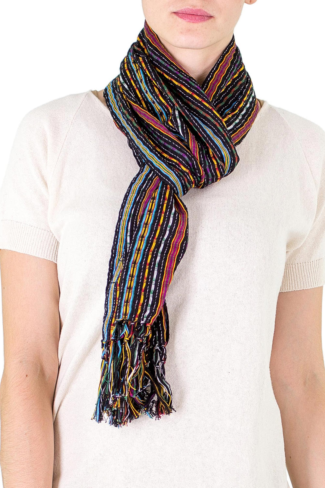 Guatemalan Hand Woven Cotton Scarf from Guatemala - Valley at Night