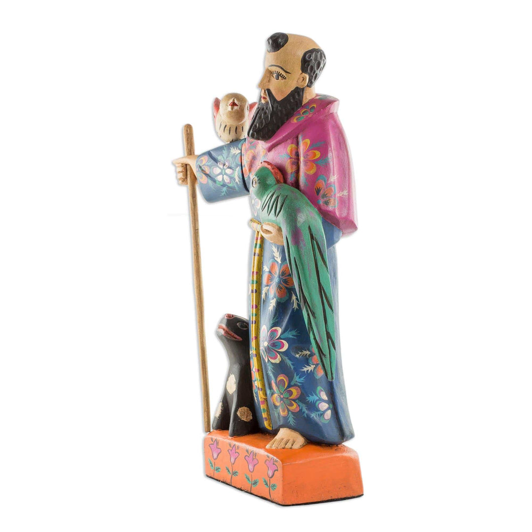 Rustic Sculpture of Saint Francis with a Quetzal Bird - Saint Francis with a Quetzal