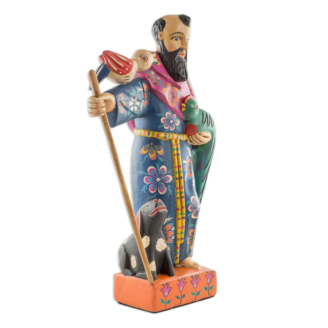 Rustic Sculpture of Saint Francis with a Quetzal Bird - Saint Francis with a Quetzal