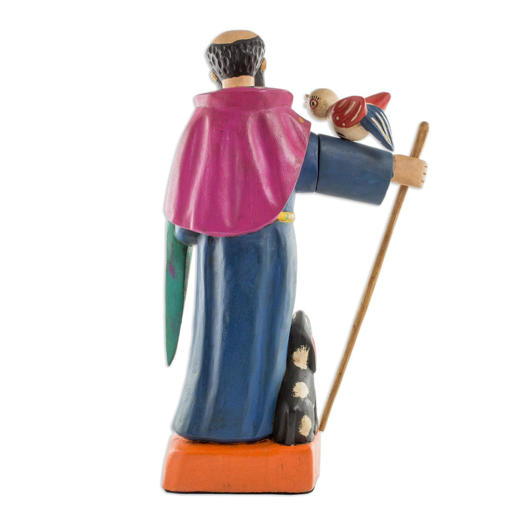 Rustic Sculpture of Saint Francis with a Quetzal Bird - Saint Francis with a Quetzal