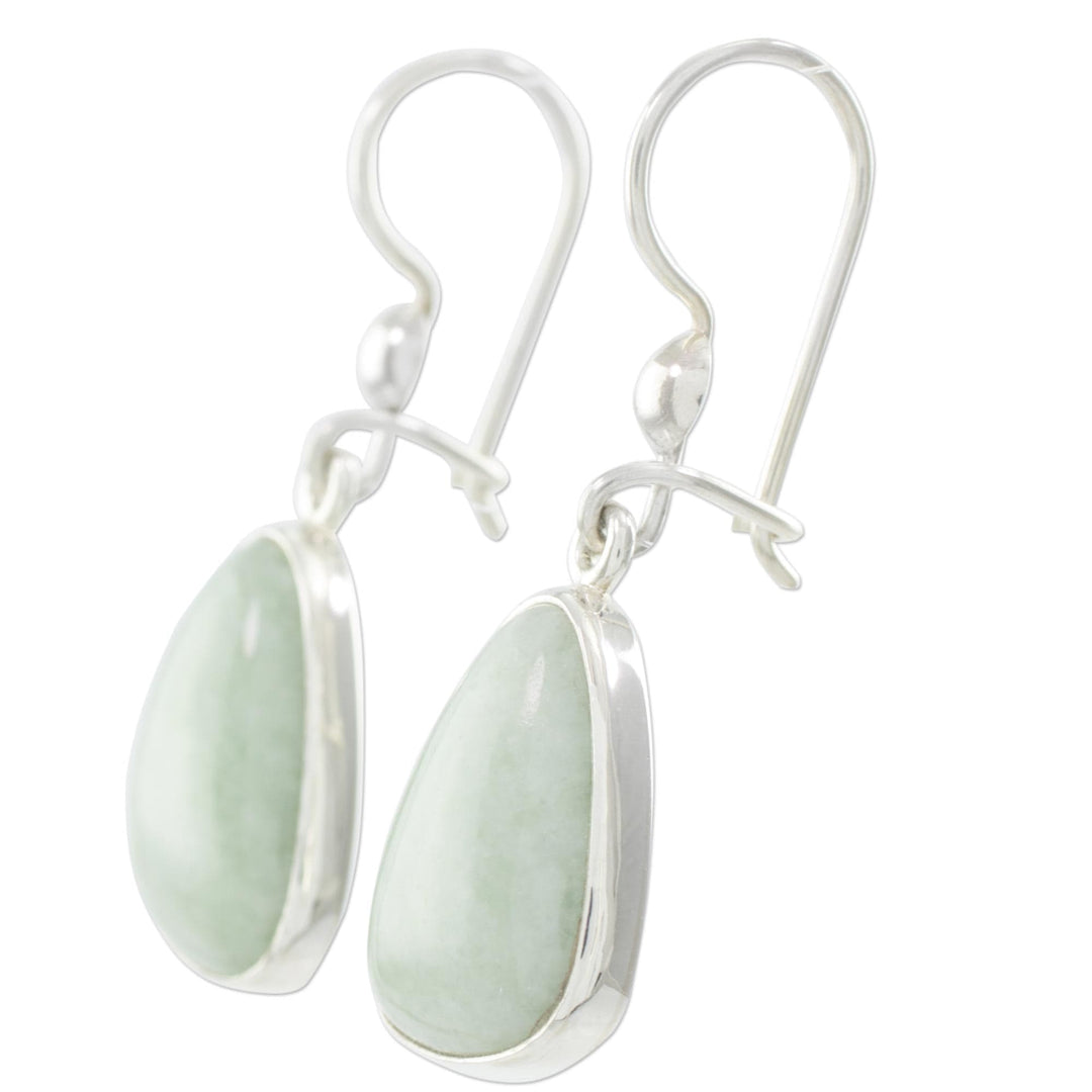 Handcrafted Sterling Silver Apple Green Jade Earrings - Apple Green