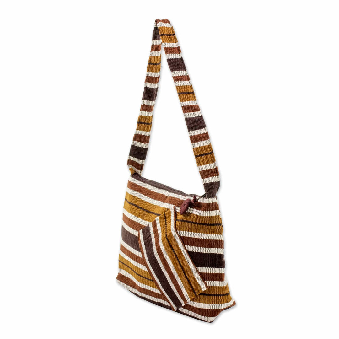 Guatemalan Brown Backstrap Loom Woven Cotton Shoulder Bag - Fertile Earth