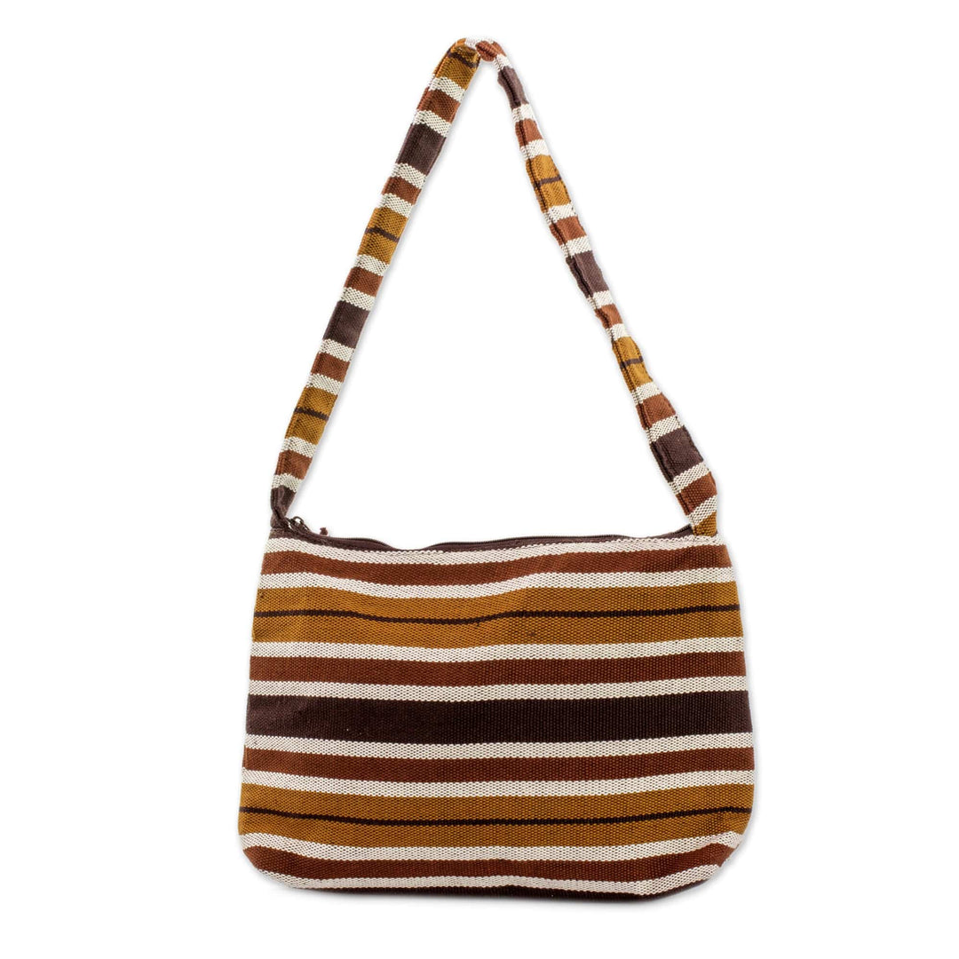 Guatemalan Brown Backstrap Loom Woven Cotton Shoulder Bag - Fertile Earth