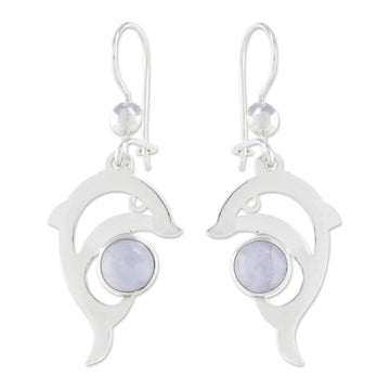 Handmade Silver Dolphin Earrings with Lilac Maya Jade - Lilac Dolphin