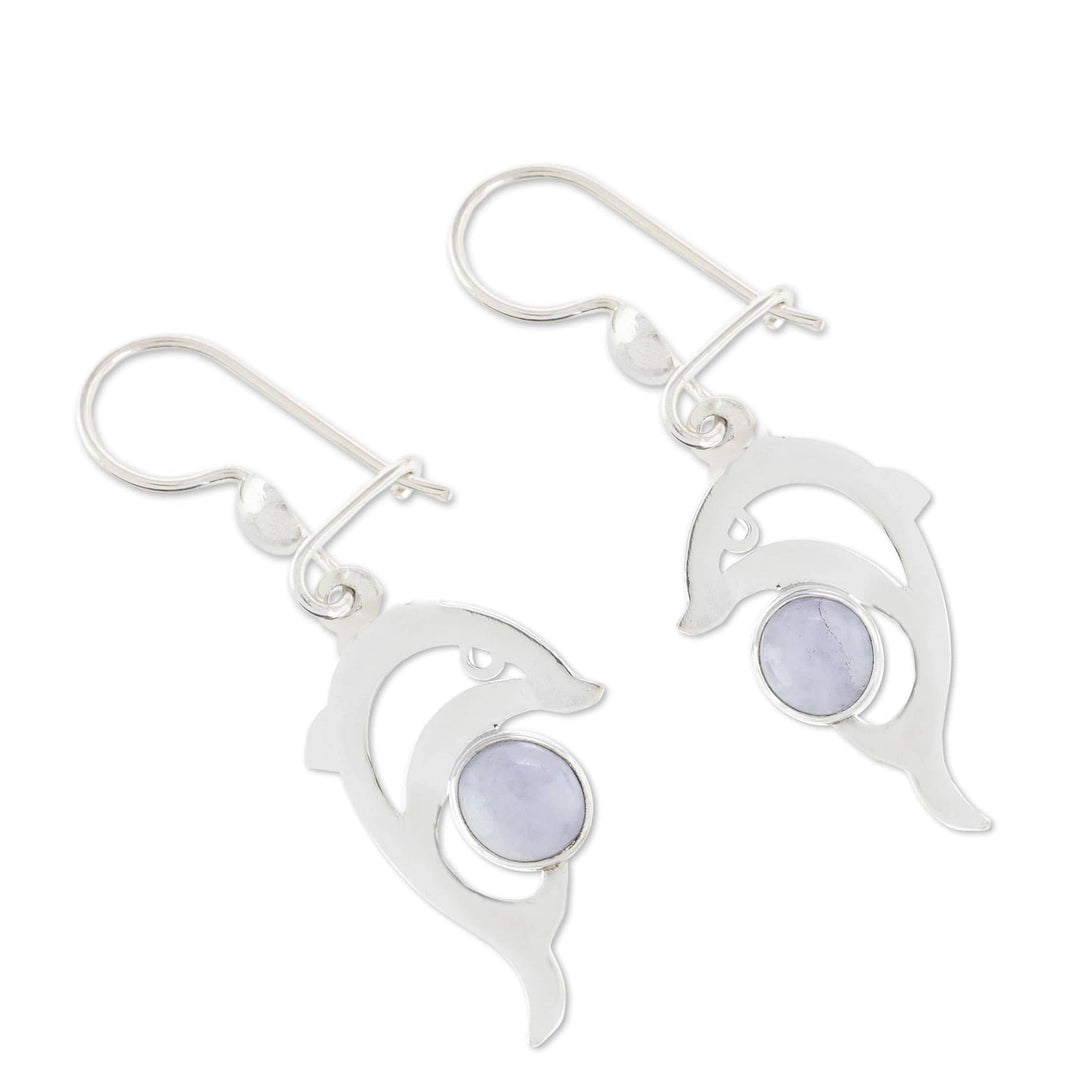 Handmade Silver Dolphin Earrings with Lilac Maya Jade - Lilac Dolphin
