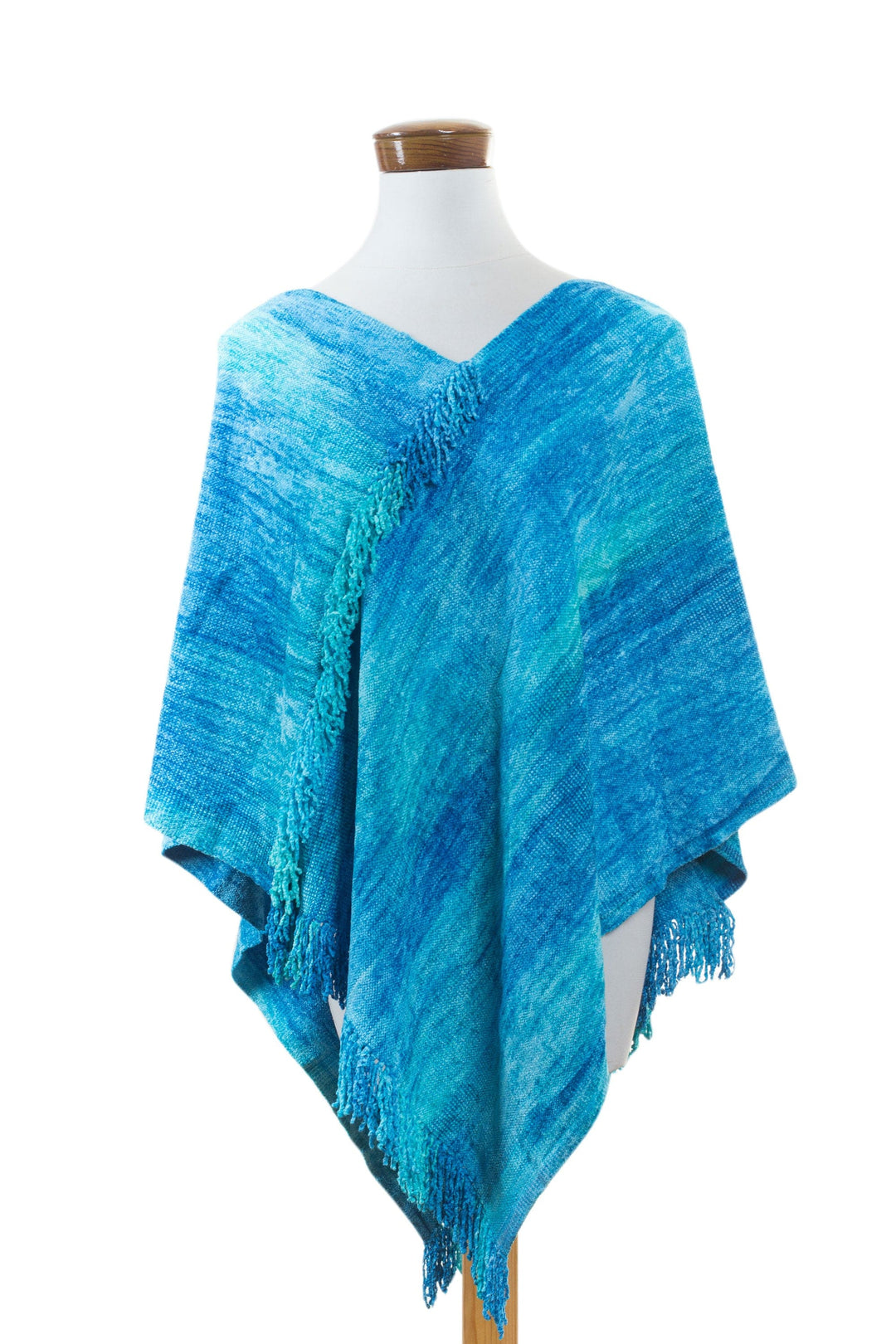 Blue Hand Woven Cotton Blend Poncho - Magical Lagoon