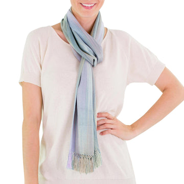 Blue Green Lilac Rayon Scarf  - Iridescent Blue Pastels