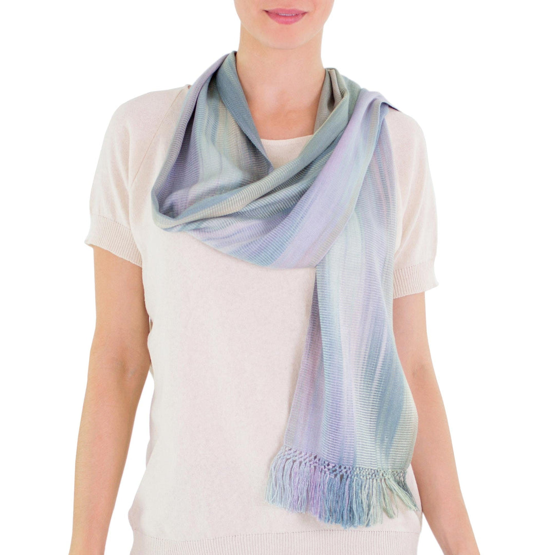 Blue Green Lilac Rayon Scarf  - Iridescent Blue Pastels