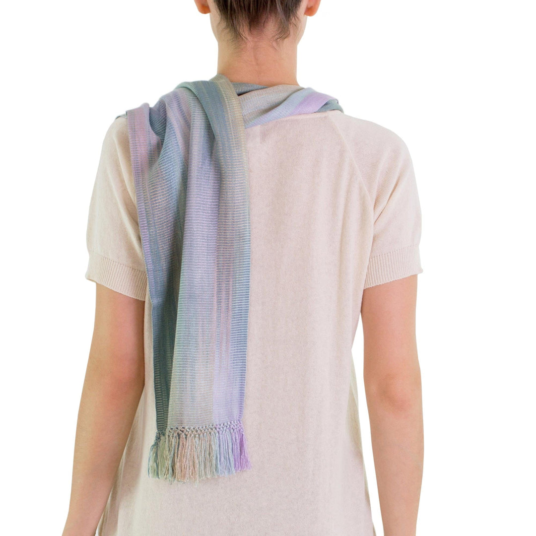 Blue Green Lilac Rayon Scarf  - Iridescent Blue Pastels