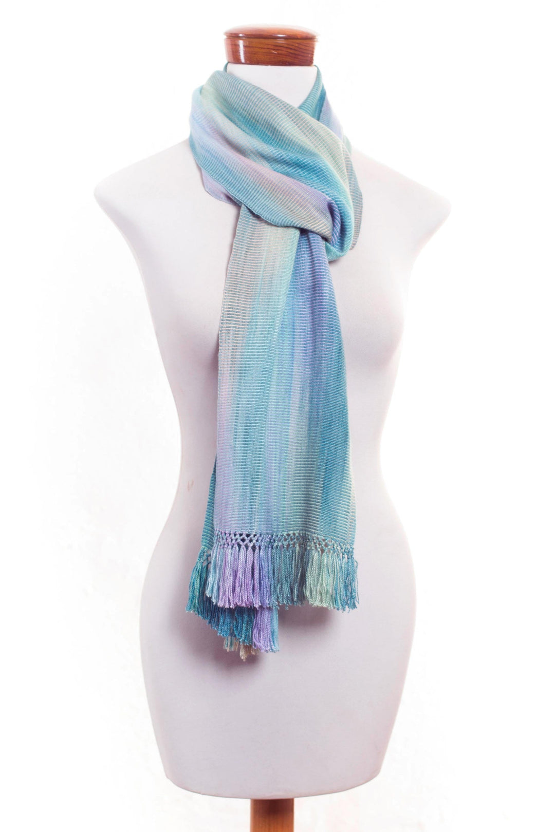 Blue Green Lilac Rayon Scarf  - Iridescent Blue Pastels