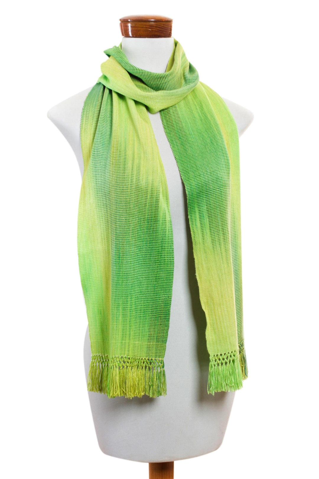 Light and Dark Green Hand Woven Rayon Scarf - Iridescent Green Pastels