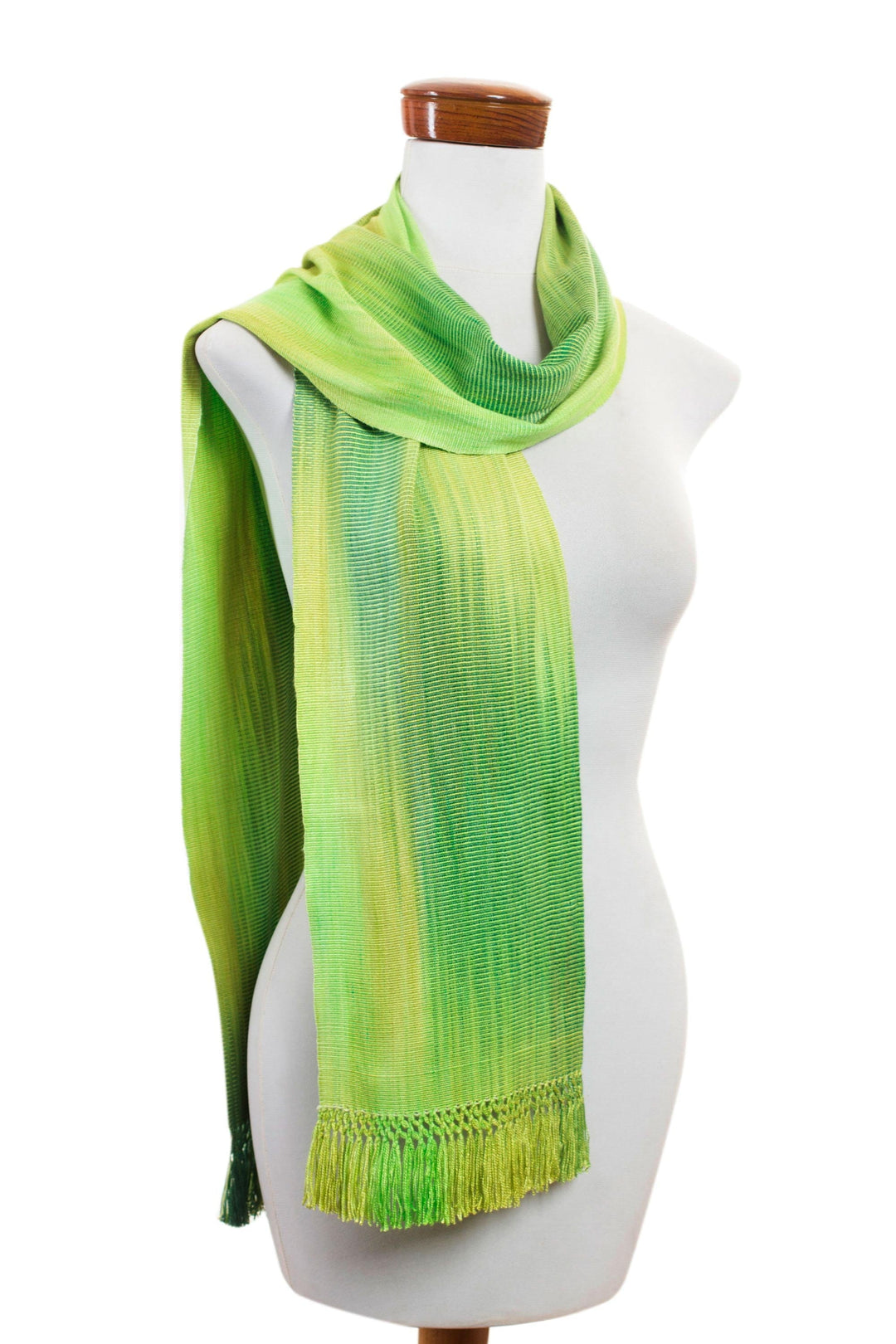 Light and Dark Green Hand Woven Rayon Scarf - Iridescent Green Pastels