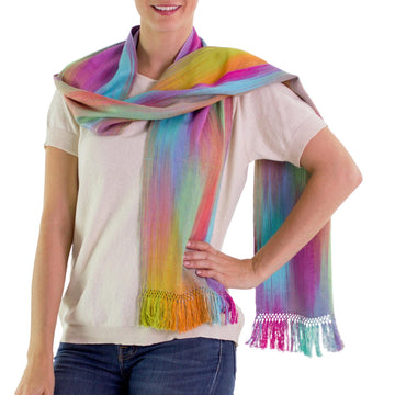 Pastel Multi Color Scarf Hand Woven Rayon - Iridescent Rainbow Pastel