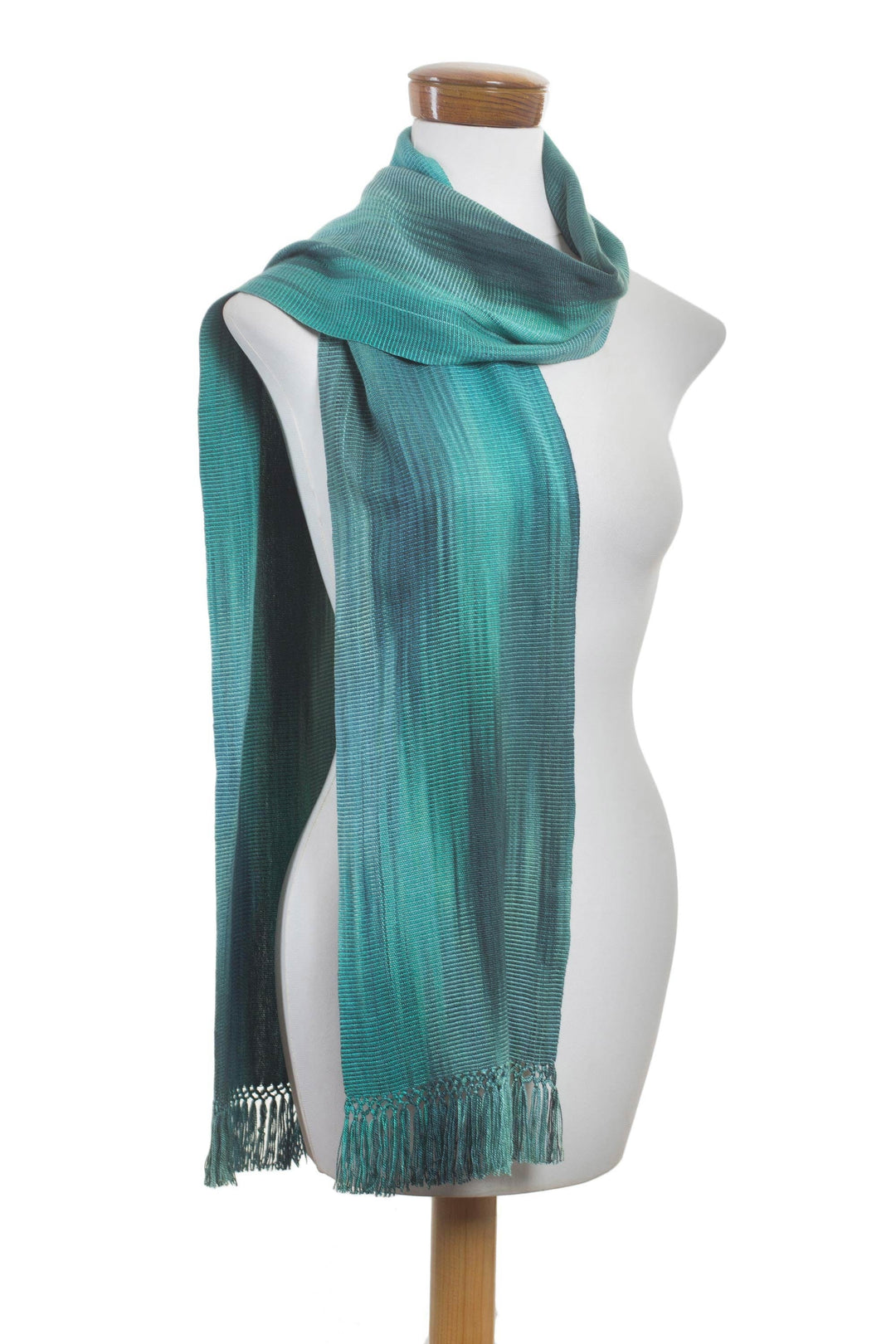 Hand Woven Rayon Scarf in Light and Dark Green - Iridescent Emerald