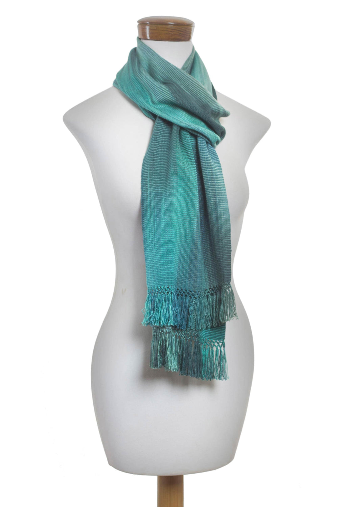 Hand Woven Rayon Scarf in Light and Dark Green - Iridescent Emerald