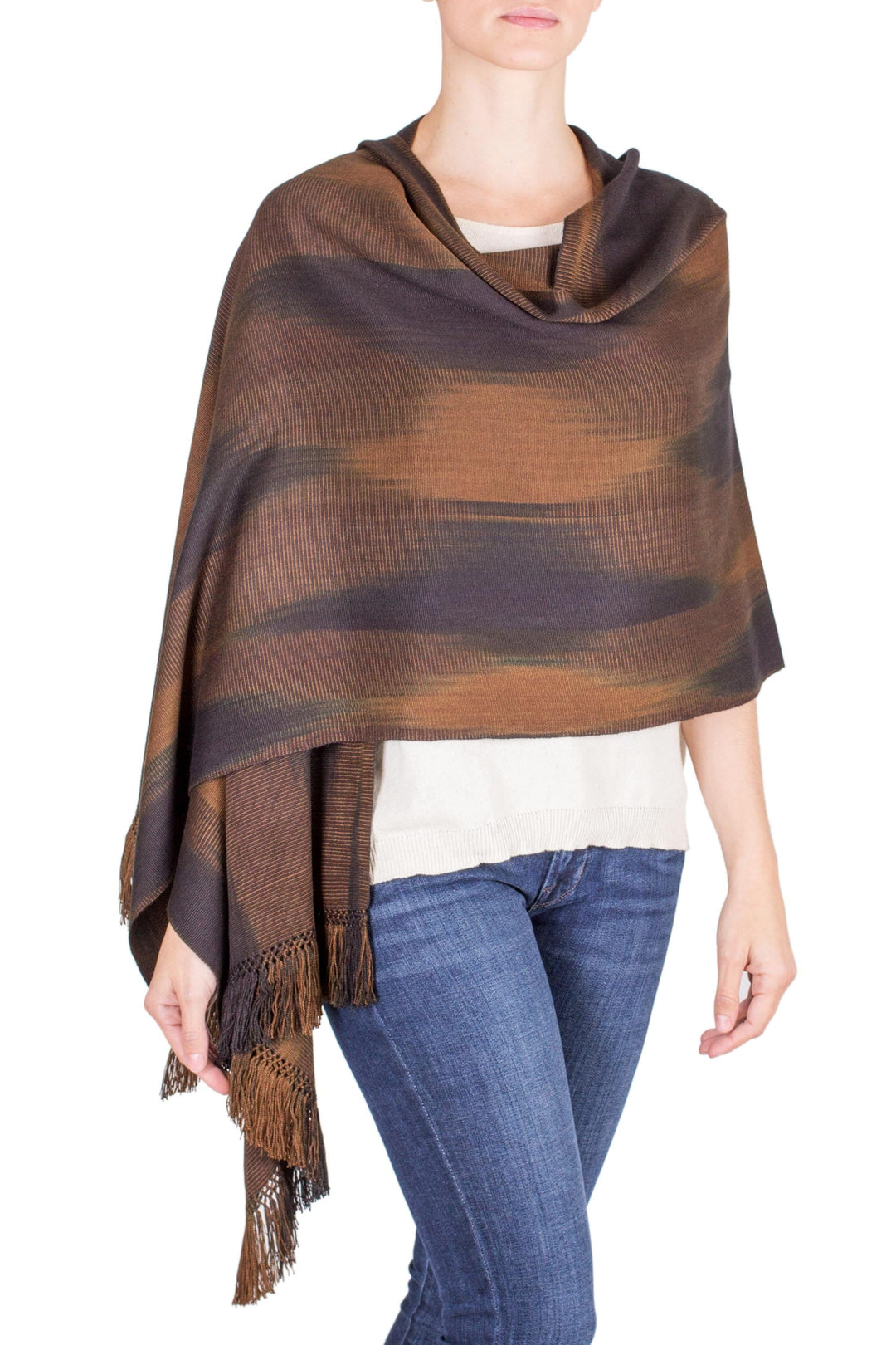 Rayon Shawl Hand Woven in Earth Tones - Coffee